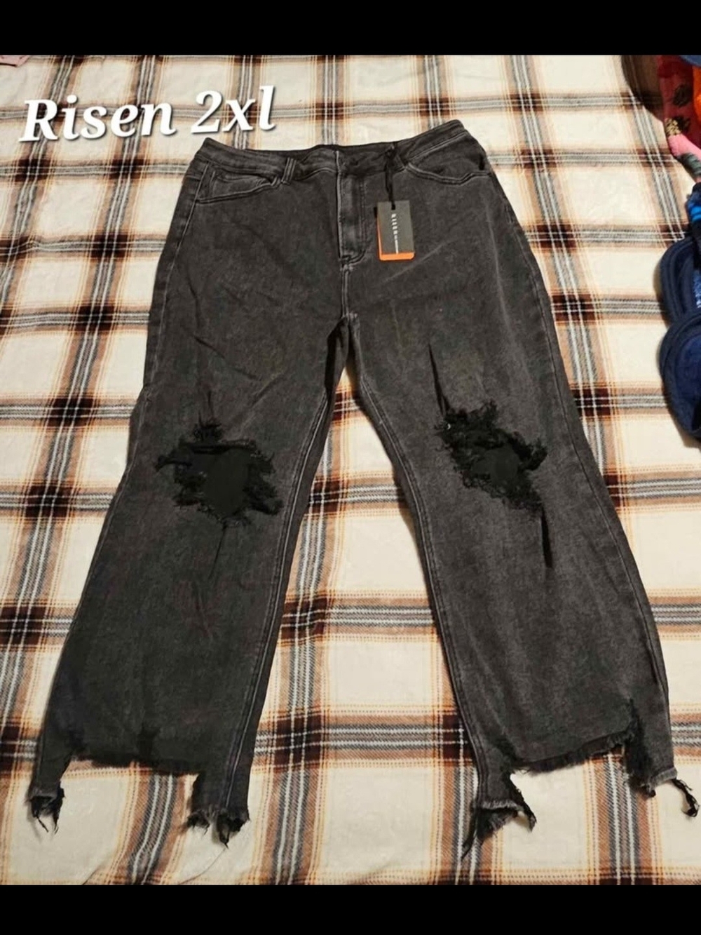 Risen High-Rise Distressed Wide-Leg Jeans - Black - 2XL